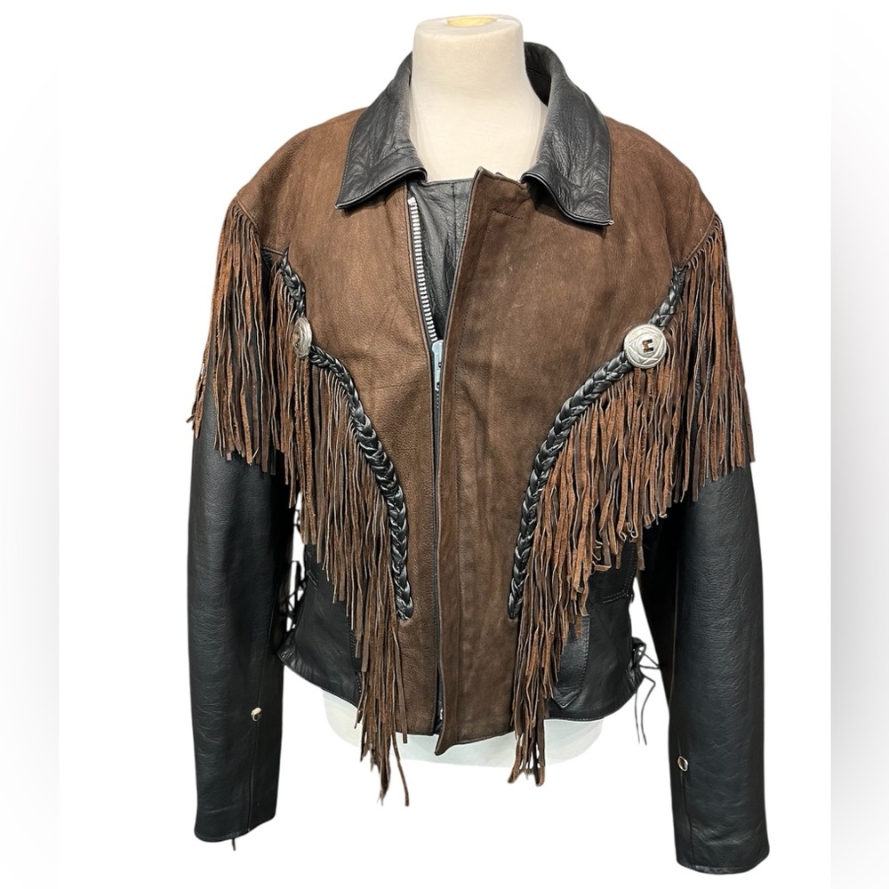 Leather Fringe Suede & Leather Jacket - Brown/Black